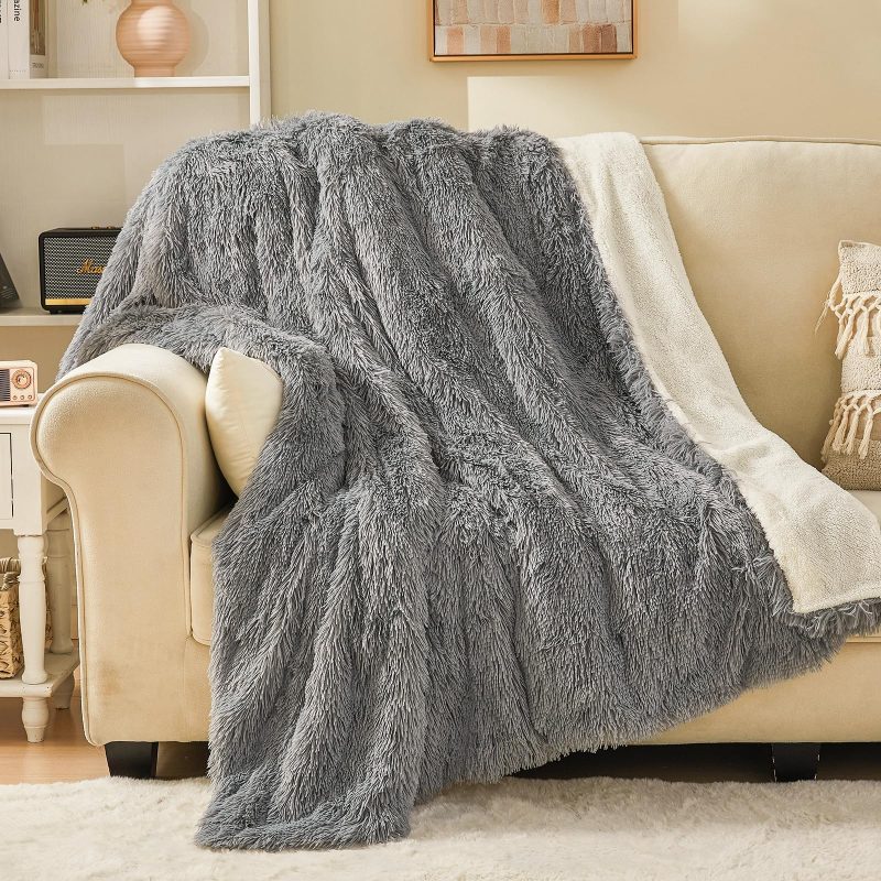 91fUBZCiblL Luxury Faux Fur Throw Blanket 130x150cm Light Grey Sherpa Fleece Soft Warm Luxur