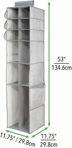 mDesign Large Hanging Fabric Wardrobe with Shelves Grey - Image 5
