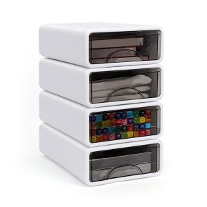 Desk Organiser 4 Tier 4 Drawer Stackable Plastic Office Storage Box White Desk