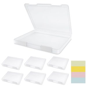 6pc A4 File Storage Boxes Clear Plastic Document Organiser with Labels
