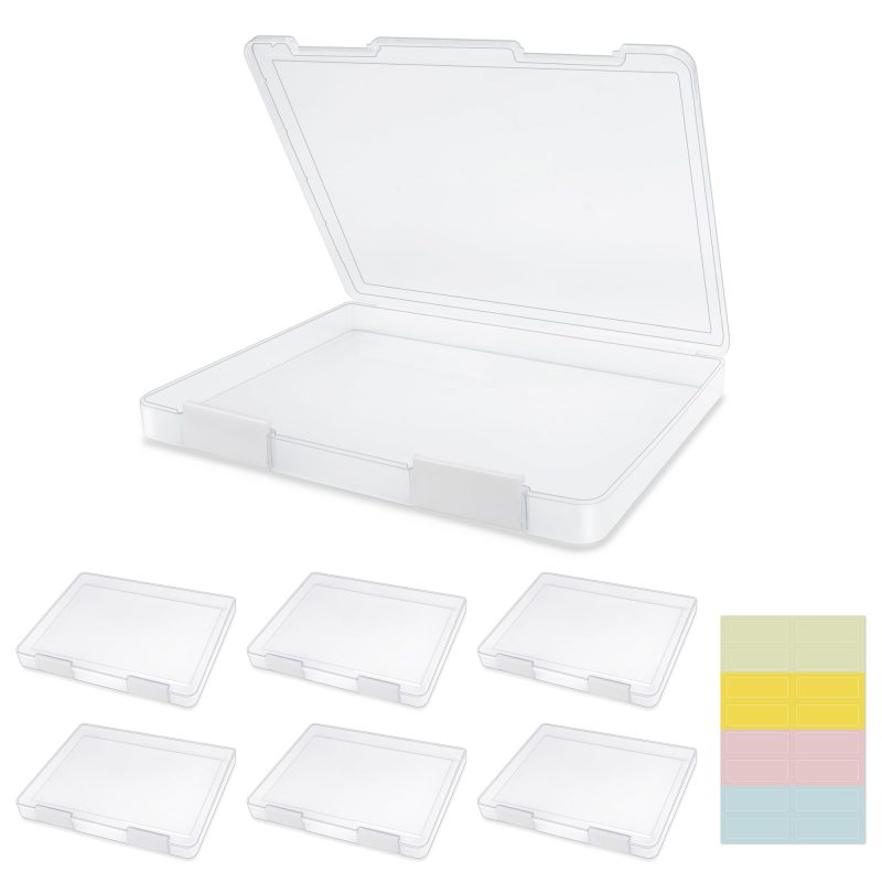 6pc A4 File Storage Boxes Clear Plastic Document Organiser with Labels