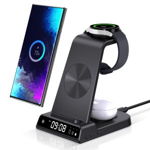 3 in 1 Wireless Charger For Samsung Galaxy Watch Buds Charging Stand Clock Black