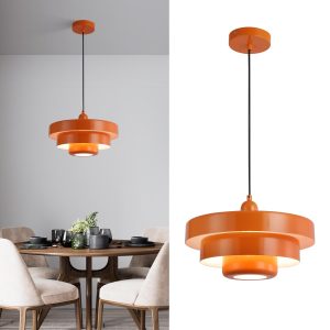 Orange Pendant Light Ceiling Lamp Chandelier Metal Shade Kitchen Island 13.8in O