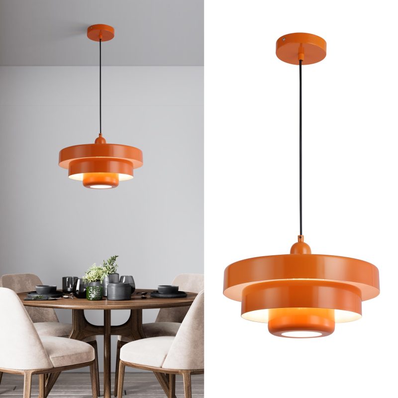 71-DVKEOKdL Orange Pendant Light Ceiling Lamp Chandelier Metal Shade Kitchen Island 13.8in O