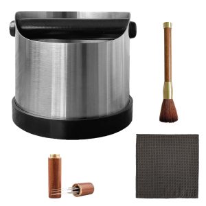 Espresso Coffee Knock Box Stainless Steel Grounds Bin Container with Brush Espre