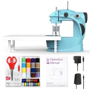 KPCB Mini Sewing Machine Beginners Kids Electric 42pc Extension Table Blue (New