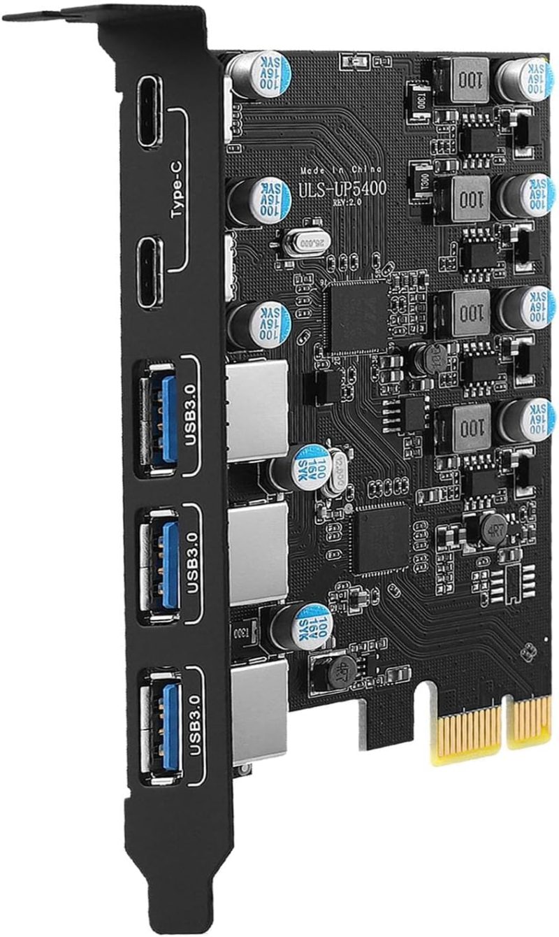 71SHqasMUL PCIe USB 3.0 Card 5 Port 3x USB A 2x USB C 25W 5Gbps Expansion Desktop PCIe USB