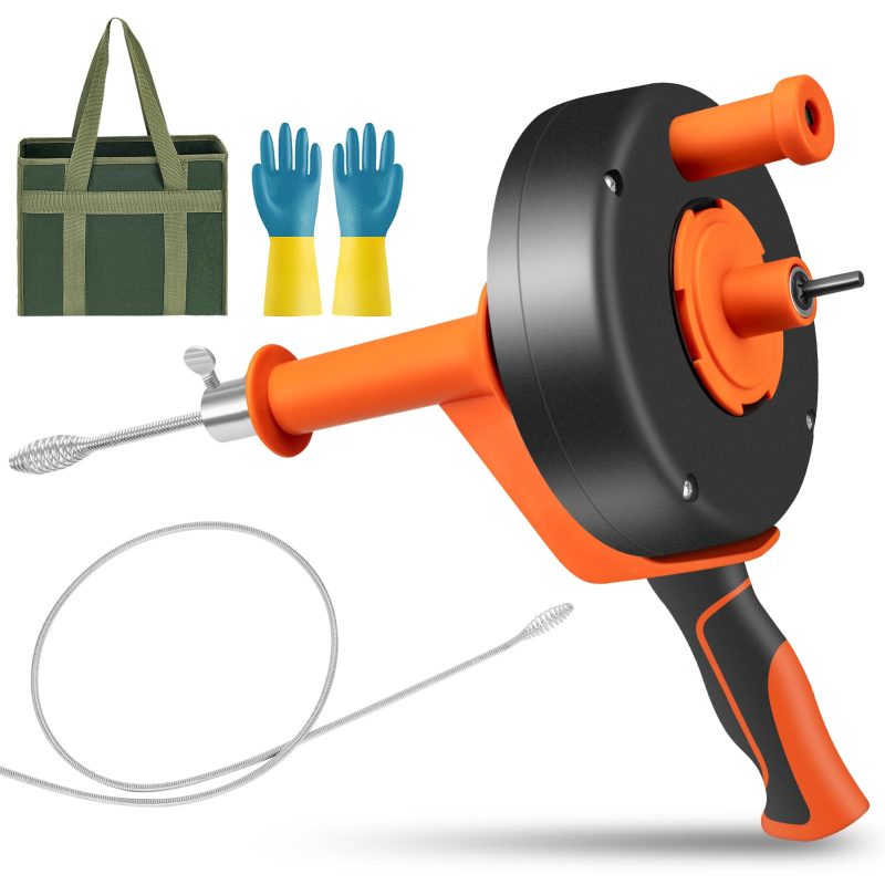 10M Drain Snake Auger Drill Attachment Pipe Cleaner Sink Bath Shower Hair Clog 1