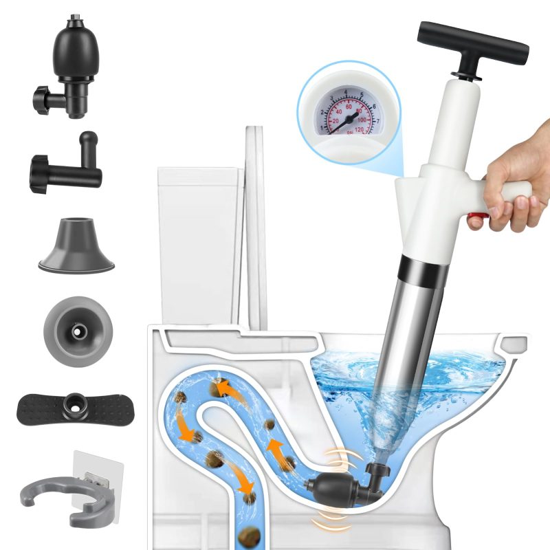 Toilet Unblocker High Pressure Plunger 4 Heads Sink Bath Drain Cleaner White Toi