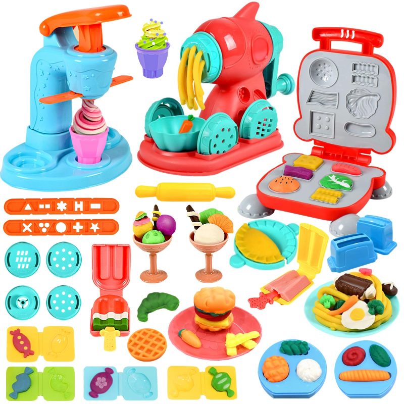 3 in 1 Play Dough Kitchen Set Ice Cream Noodle Hamburger Modelling Clay Toys