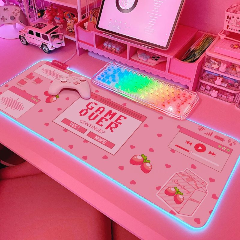 JMIYAV Kawaii RGB Gaming Mouse Pad 80x30cm XXL LED Desk Mat Non Slip