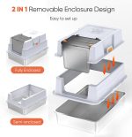 GOYJOY XXXL Enclosed Cat Litter Box Light Grey Large Covered Tray With Mat - Image 5