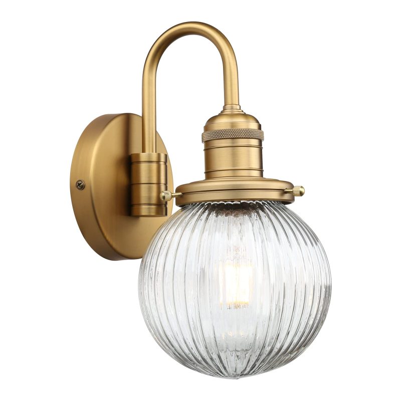 61kOADKRfyL Yosoan Industrial Ribbed Glass Wall Light E27 Antique Gold Globe Shade