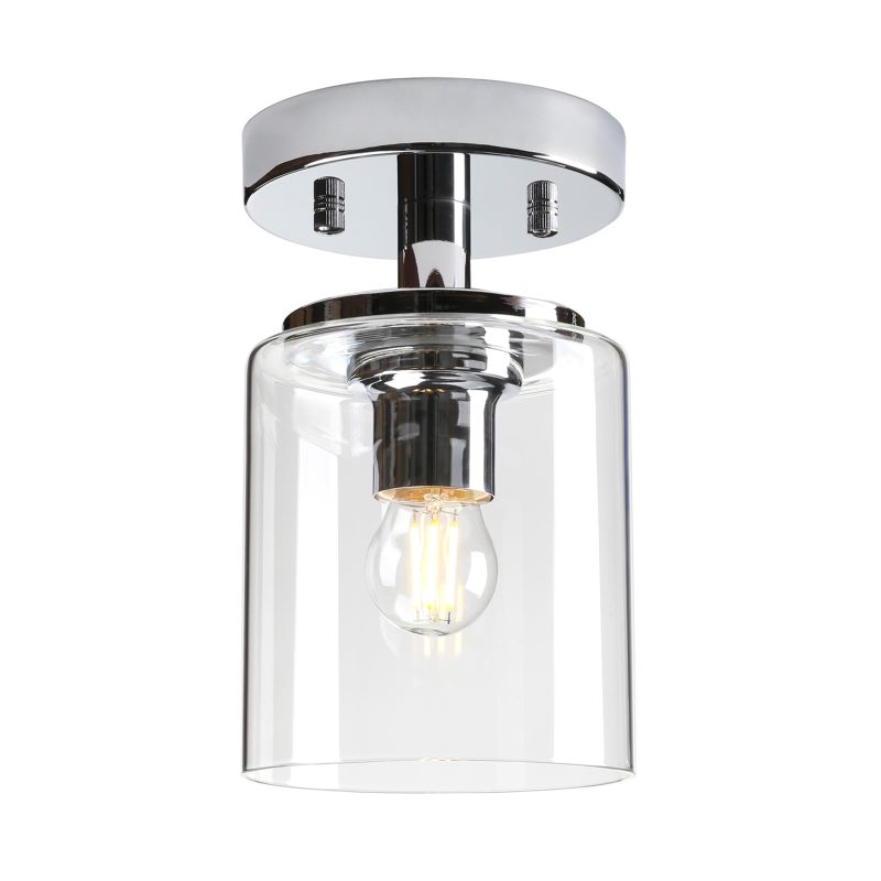 61tV9xjrV9L Yosoan Industrial Glass Ceiling Light E27 Chrome Flush Pendant Fitting