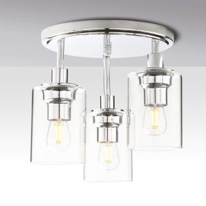 ‎Yosoan Yosoan 3 Way Ceiling Light Chrome Glass Pendant Flush Light Fitting E27 Kitchen - Image 1