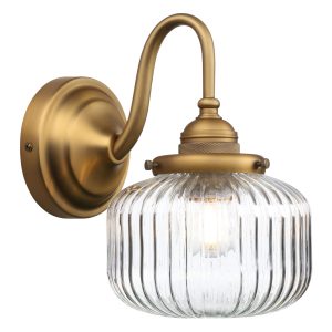 JIMUBEAM Vintage Gooseneck Wall Light Clear Ribbed Glass Globe Shade