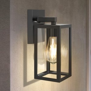Aranzyec Outdoor Wall Light IP54 E27 Black Glass Garden Porch Lamp