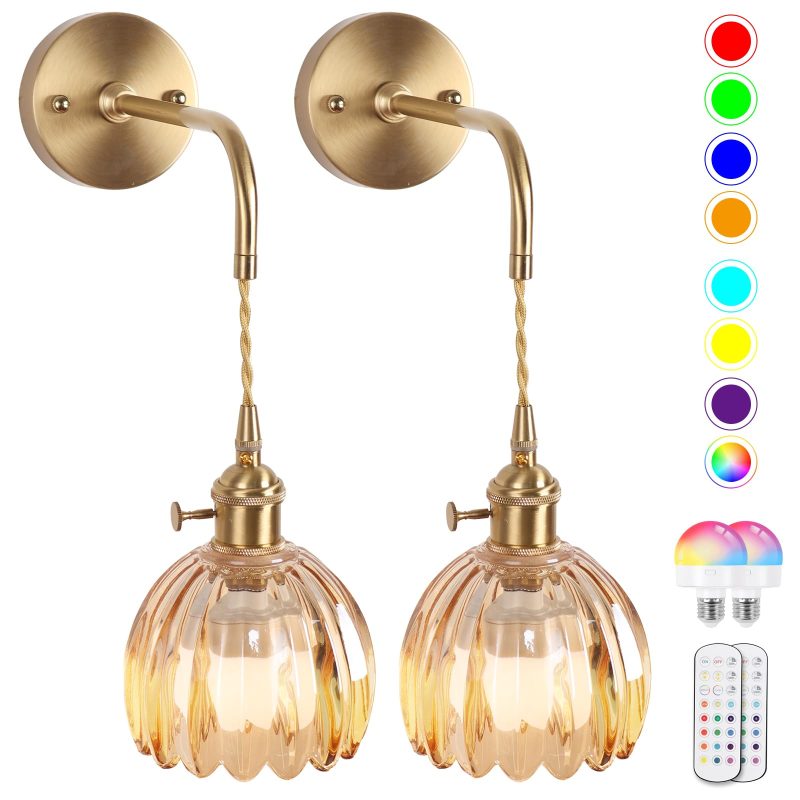 2 Pack Battery Wall Lights Amber Glass Rechargeable Dimmable Remote EIDEARAY