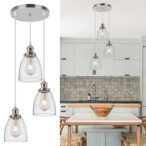 FORCOSO 3-Light Industrial Glass Pendant Light Fitting E27 Kitchen Island Dining