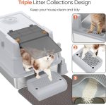 GOYJOY XXXL Enclosed Cat Litter Box Light Grey Large Covered Tray With Mat - Image 6