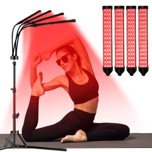 Trayvespace Red Light Therapy Lamp 4 Head Infrared 660nm 850nm 940nm Stand Timer