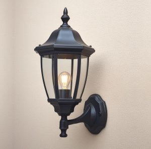 EBION Outdoor Wall Lantern IP44 Black Porch Light Clear Shade Plastic