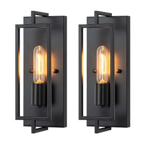 FTL 2 Pack Black Industrial Wall Lights E27 Metal Frame Indoor Lamp