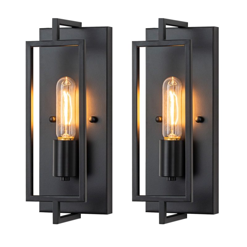 71sUHkeXwbL FTL 2 Pack Black Industrial Wall Lights E27 Metal Frame Indoor Lamp