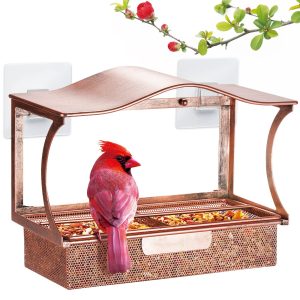 Metal Window Bird Feeder Strong Suction Cups Detachable Tray HouseSapp