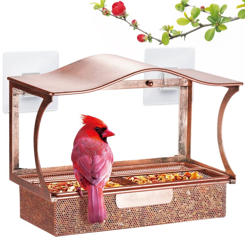 Metal Window Bird Feeder Strong Suction Cups Detachable Tray HouseSapp