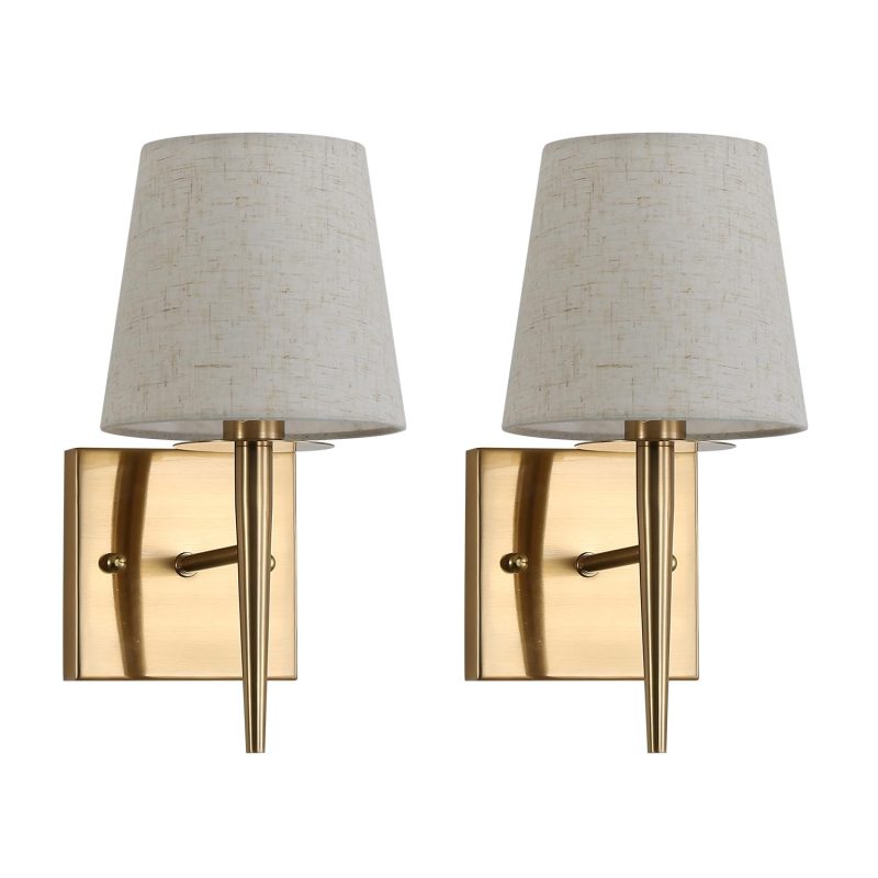 Mid-Century Modern Wall Sconce with Beige Fabric Shade 1-Light Antique Gold Indo