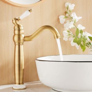 High Rise Sink Tap for Countertop Basin 360° Swivel Spout Antique