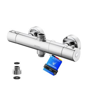 Thermostatic Shower Mixer Bar Two Outlet Anti-Scald Chrome Finish