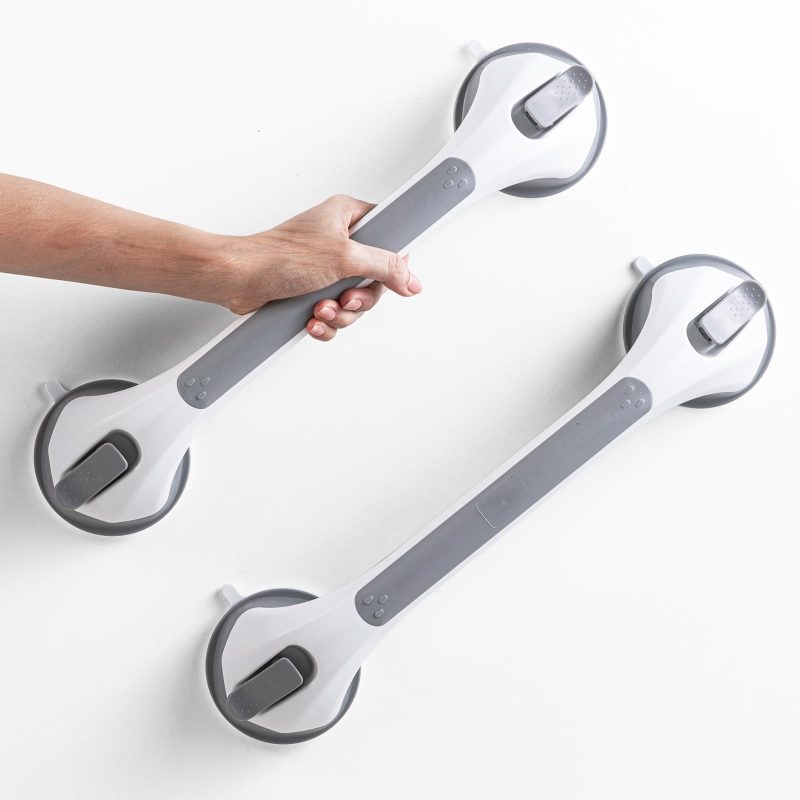 LEVERLOC 2 Pack 43cm Suction Shower Grab Rails Bath Safety Handles Grey