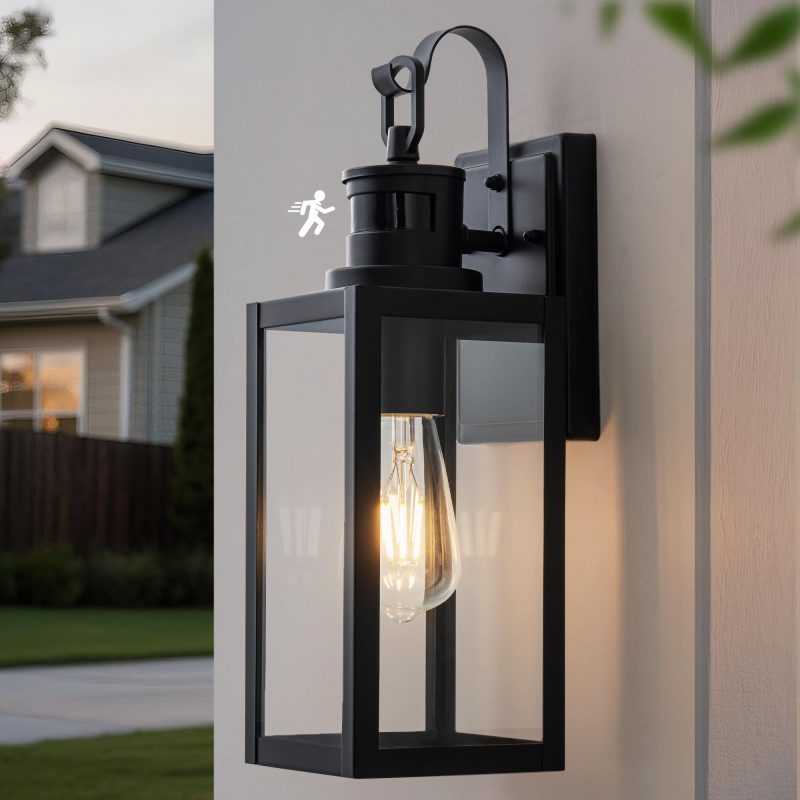 716pKCPUNjL FTL Motion Sensor Outdoor Wall Light E27 PIR Dusk To Dawn IP44 Black