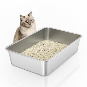 Stainless Steel Cat Litter Tray Metal Large 23.5Lx15.5Wx6H Stainless Steel Cat