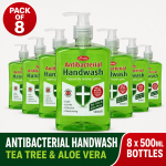 8 x CERTEX GREEN ANTIBACTERIAL HAND WASH 500ml Tea Tree Aloe Vera