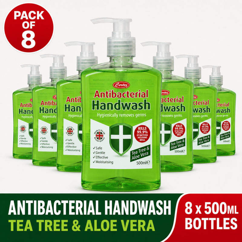 5657294d-06d3-4f88-a576-c56ad709e649 8 x CERTEX GREEN ANTIBACTERIAL HAND WASH 500ml Tea Tree Aloe Vera