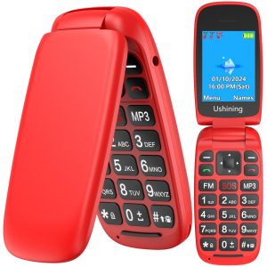 USHINING Flip Mobile Phone Basic Button For Senior Elderly 800mAh