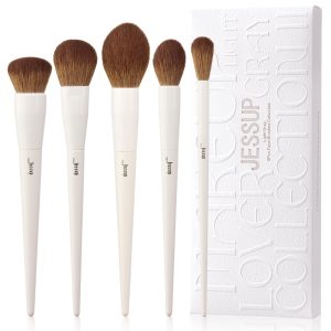 Jessup Makeup Brush Set 5Pcs Fluffy Vegan Brushes for Foundation