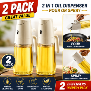 2 in 1 500ml Glass Oil Dispenser Bottle Sprayer Pourer Easy Fill