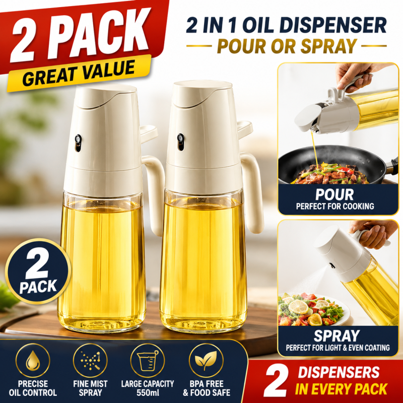82341c5a-4935-4095-af96-c6d6910eb03a 2 in 1 500ml Glass Oil Dispenser Bottle Sprayer Pourer Easy Fill