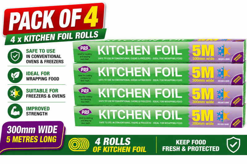 b70ee61e-f8fa-4bf9-804e-784cbc12eabf PPS 4 x Kitchen Foil Roll 5m x 30m - Image 1