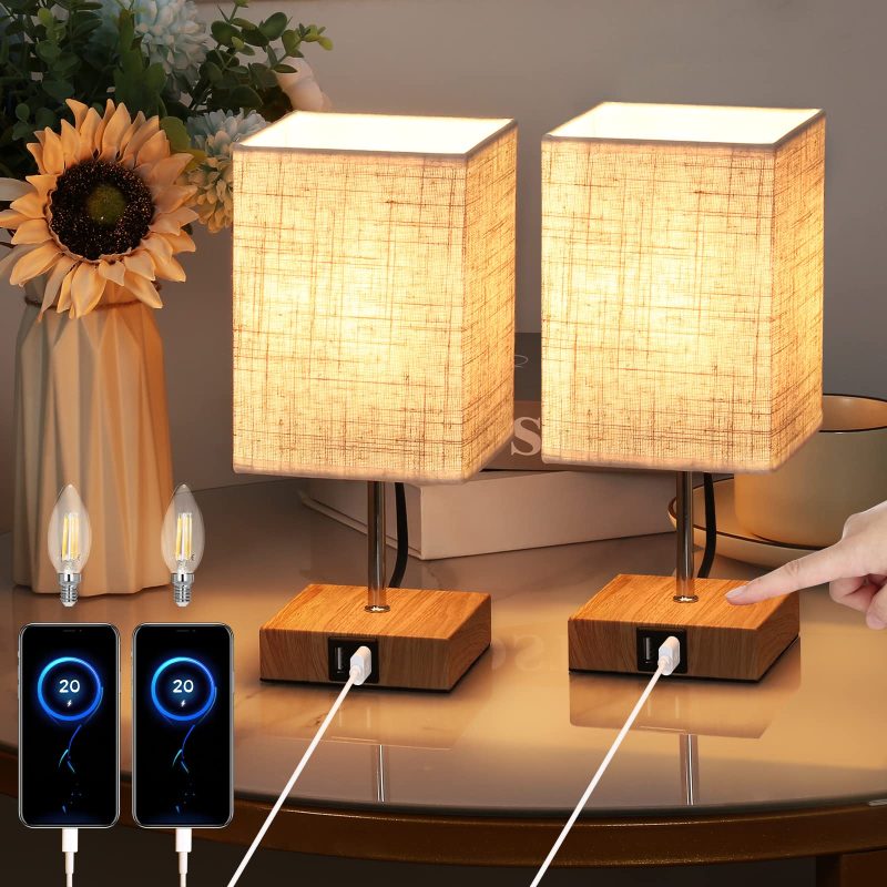 81qvPOJ1okL 2 Pack Touch Dimmable Table Lamp with USB Ports E14 Bulbs