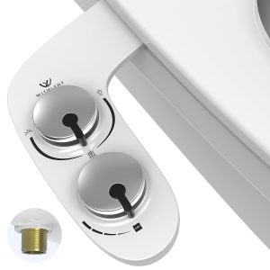 Bidet Attachment for Toilet UK - Self-Cleaning Dual Nozzles Non-Electric Cold Water Bidet Attachment with Pressure Controls, for Frontal & Rear Wash (Silver)