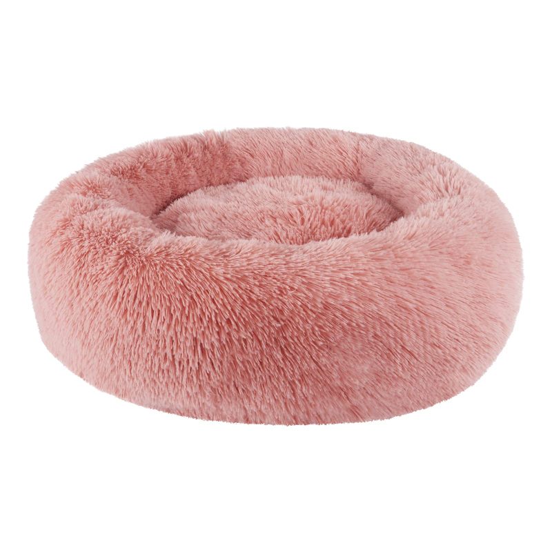 71rU0oOYlLL 60cm Dog Bed Round Plush Donut Dog Bed Cat Bed Marshmallow Fluffy Cuddler Washable Calming Puppy Bed for Small/Medium Dogs XH034 (Diameter:60cm, Bean Paste)