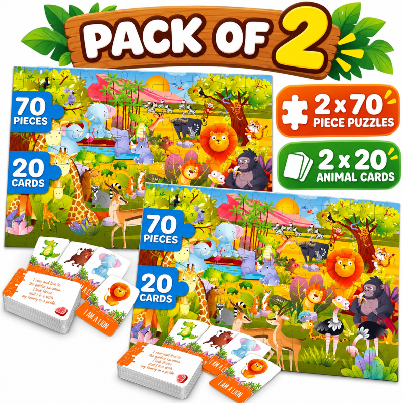 Untitled Pack of 2 Search and Find Puzzles for Kids Ages 4-6 - Riddle Kids Puzzles 6-8 Years Old - 70 Unique Pcs | 20 Illustrated Guessing Cards | Engaging Children Themes - Africa Puzzle Gift for Toddlers 3-5